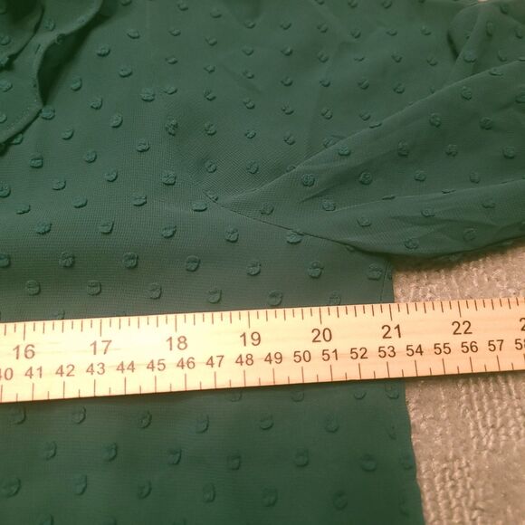 J.CREW Womens M  Top Ruffle Clip Dot Button Down Lined Blouse Green - Picture 7 of 10